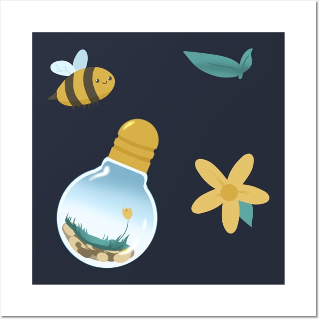 Cute Bee Lightbulb Terrarium Wall Art by yellowpomelo